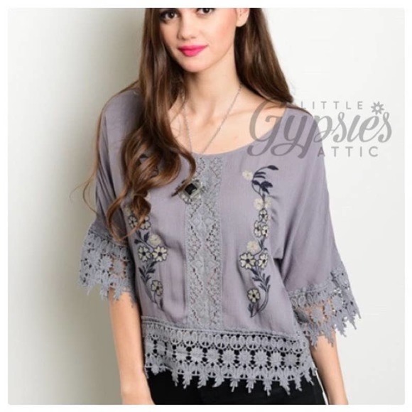 Little Grey Cottagecore Crochet and Lace Top - Picture 5 of 8